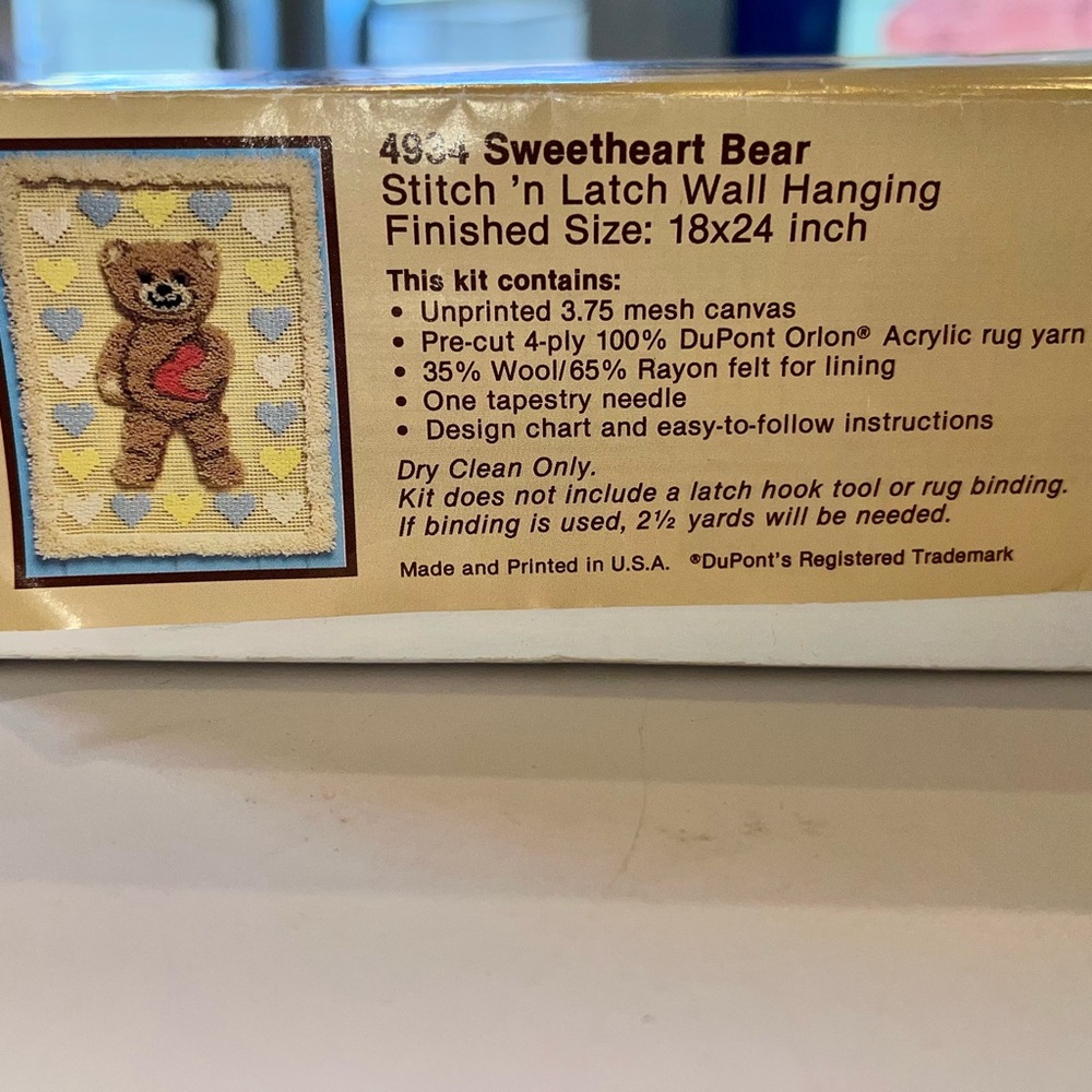 WonderArt 4934 Sweetheart Bear 18x24 Latch Hook Kit Teddy Hearts Wall Hanging